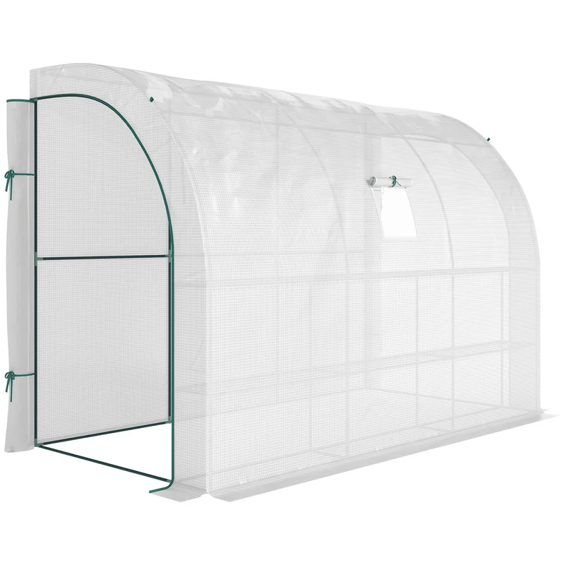 Serre de jardin adossée 300 x 150 x 213 cm protection plantes saison prolongée ventilation moderne épuré en pe blanc 21_0004136