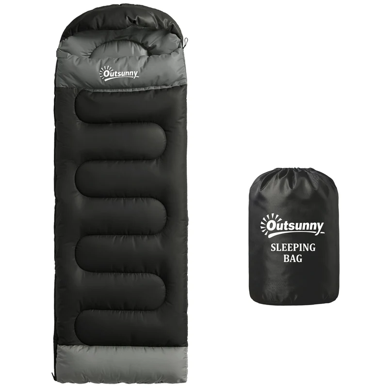Sac de couchage camping 215 x 75 x 10 cm transformable en couverture respirant 0 à 25 °c moderne épuré en polyester noir 21_0006571