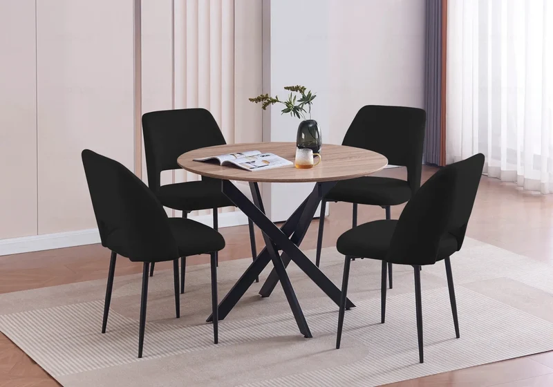 Table ronde et chaises chêne noires - Joy
