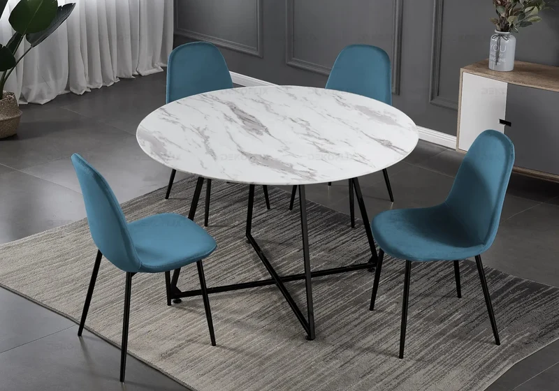 Table ronde marbre et 4 chaises noir - Gina