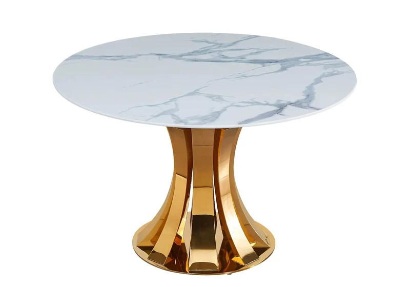 Table à manger dorée céramique marbre blanc - Sidy