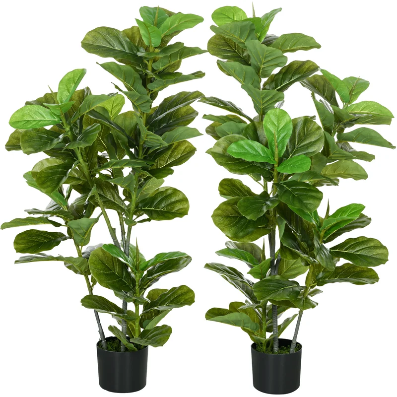 Lot de 2 plantes artificielles figuier intérieur 110 x 15 x 12,5 cm sans entretien contemporain en polyéthylène vert 21_0001316