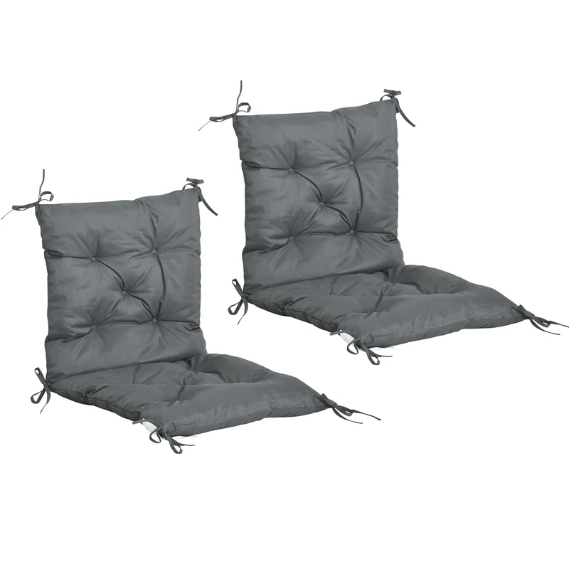 Lot de 2 coussins chaise d'extérieur 98 x 50 x 8 cm assise dossier rembourrés capitonnés contemporain en polyester gris 21_0004574