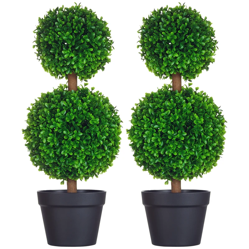 Lot de 2 buis artificiels boules décor salon jardin 23 x 23 x 60 cm entretien facile contemporain en polyéthylène vert 21_0001279