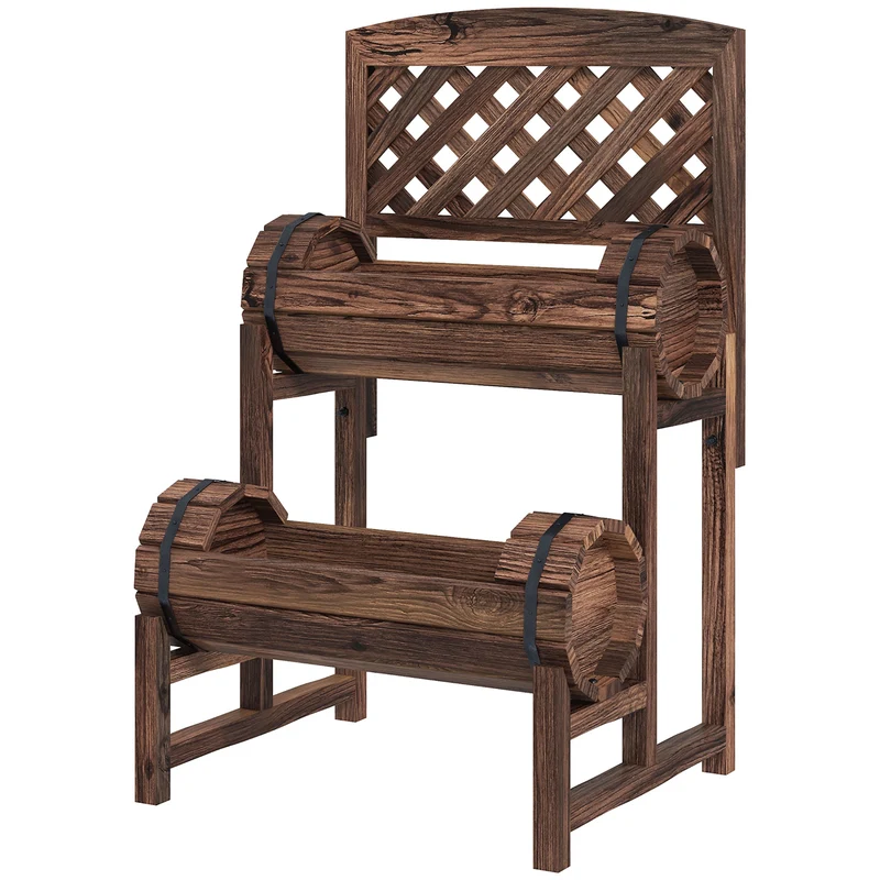 Jardinière surélevée treillis potager 42 x 49 x 80 cm drainage stable deux bacs rustique jardin en bois de sapin marron 21_0005418