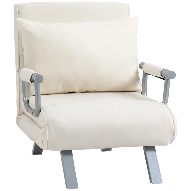 Fauteuil chauffeuse convertible 1 place lit 60 x 186 x 25 cm déhoussable grand confort contemporain cosy en suède blanc 21_0001682