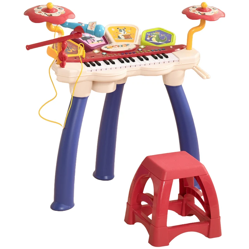 Ensemble piano batterie enfant 74 x 32.2 x 71 cm jeu interactif micro tabouret contemporain en plastique multicolore 21_0000696