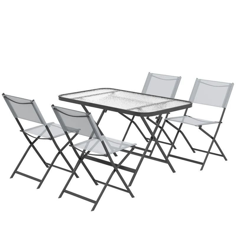 Ensemble de jardin 5 pièces table et 4 chaises 120 x 70 x 70 cm pliables assise respirante contemporain en métal gris 21_0005194