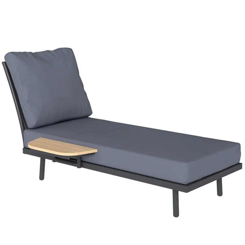Chaise longue de jardin 58 x 137 x 75 cm coussins lavables étagère latérale confort extérieur contemporain en oléfine gris 21_0005723