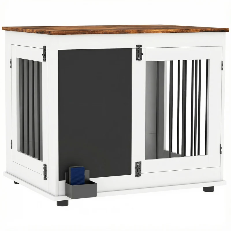 Cage pour chien intérieur 80 x 60 x 70 cm double porte tableau noir utile moderne épuré en panneau de particules blanc 21_0007309