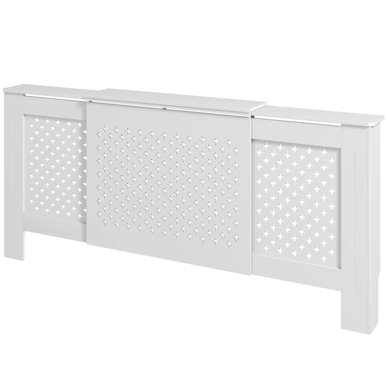 Cache-radiateur extensible 136-200 x 21.5 x 91.7 cm protection et surface d'exposition contemporain épuré en MDF blanc 21_0001140