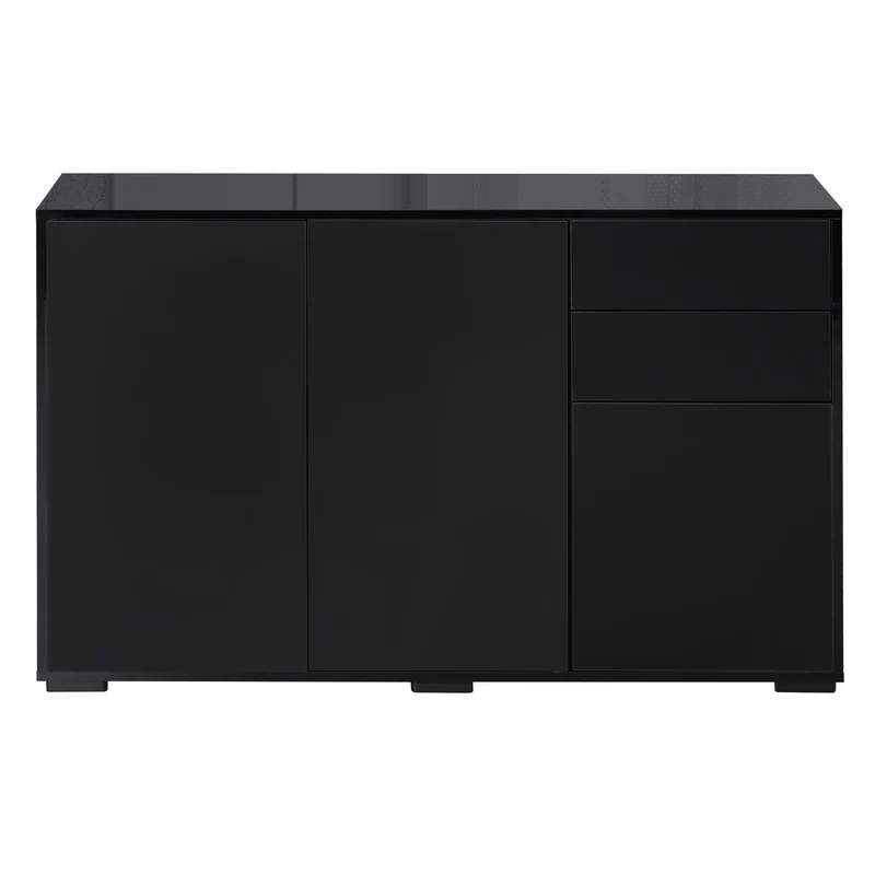 Buffet de rangement 117 x 36 x 74 cm 2 tiroirs 2 portes ouverture à impulsion contemporain en panneaux de particules noir 21_0002828