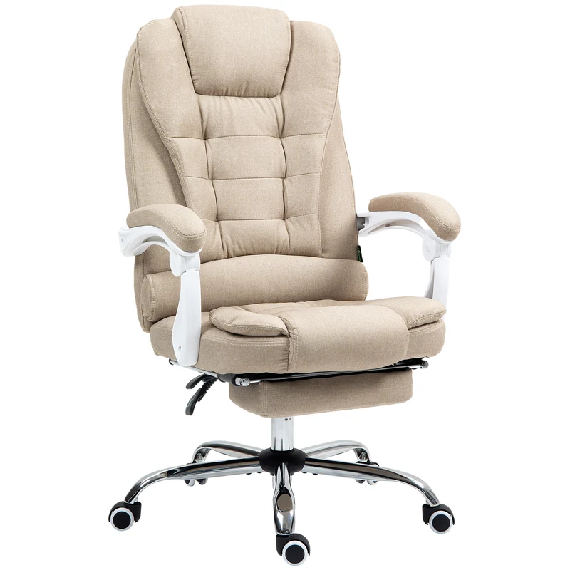 Fauteuil de bureau ergonomique pivotant 66 x 70 x 118 cm repose-pied inclinable assise moelleuse moderne en lin beige 21_0006162