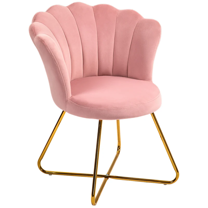 Fauteuil coquillage chaise coiffeuse 69 x 64 x 80 cm confort enveloppant dossier ergonomique moderne en velours rose 21_0003446
