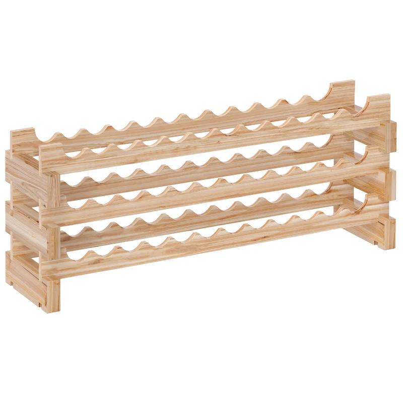 Casier à bouteilles horizontal 114 x 28 x 42.5 cm stockage 36 bouteilles modulable 3 niveaux rustique en bois naturel 21_0001044