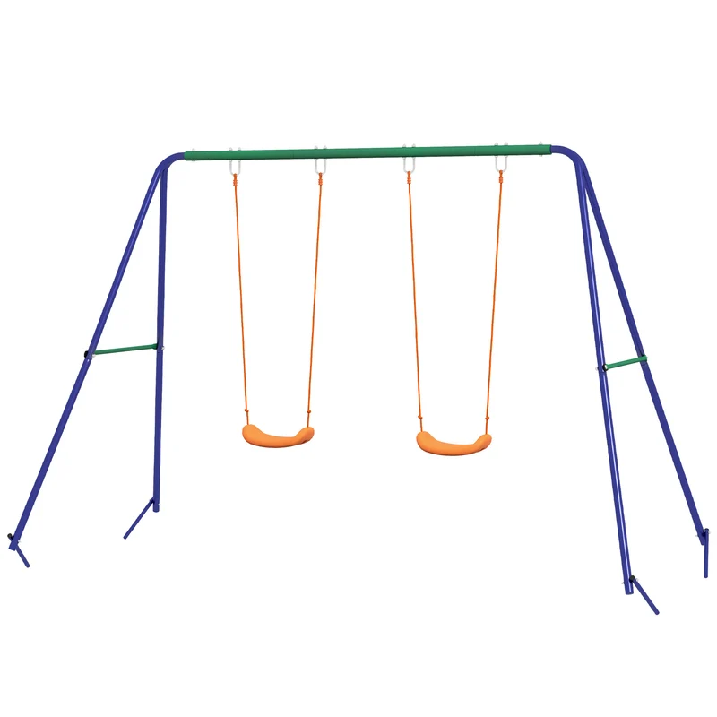 Balançoire portique enfants 269 x 160 x 180 cm 2 sièges stabilité ancrage sol style contemporain jardin en métal bleu 21_0000374