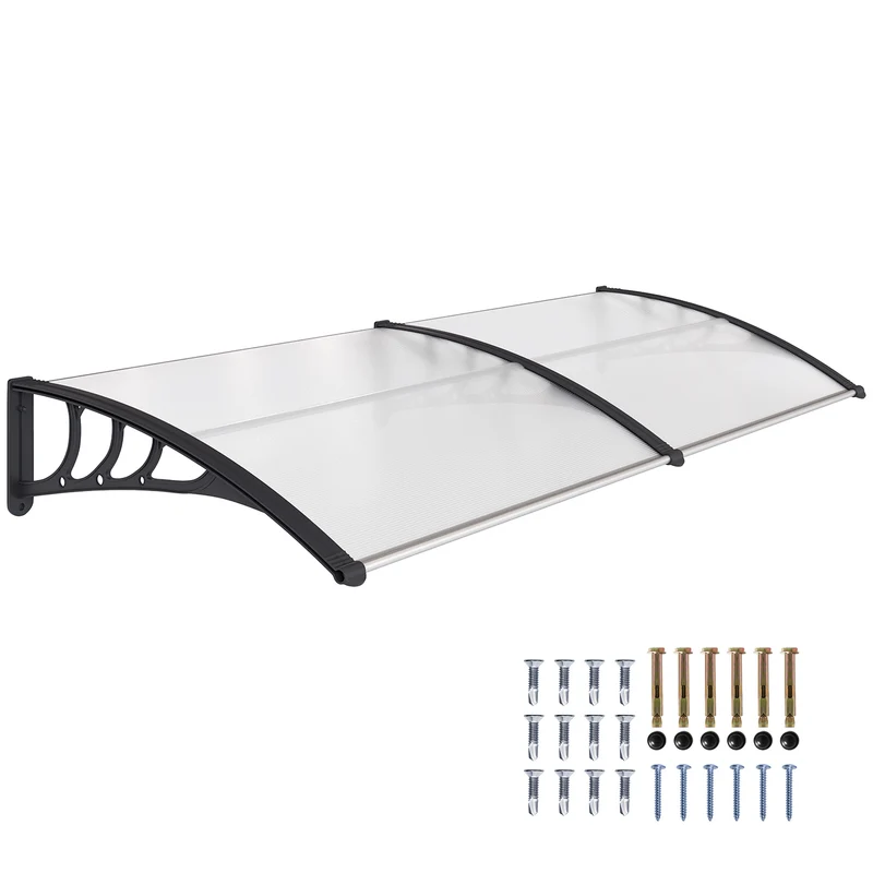 Auvent de porte marquise 195 x 75 x 23 cm protection pluie uv montage mural facile épuré en polycarbonate transparent 21_0007100