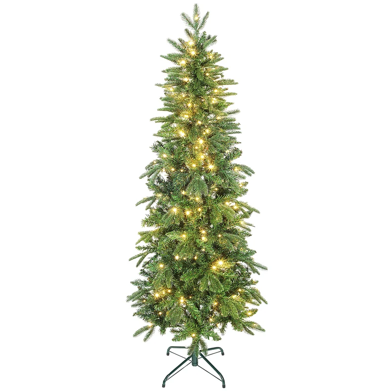 Sapin de noël élancé alpin 60 x 180 cm 200 lumières blanc chaud 8 modes 605 pointes classique décoratif en plastique vert 21_0003694