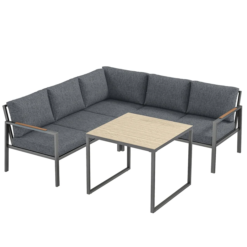 Salon de jardin en l 183 x 183 x 72 cm coussins épais 8 cm dossier 10 cm structure stable moderne en métal gris foncé 21_0005717
