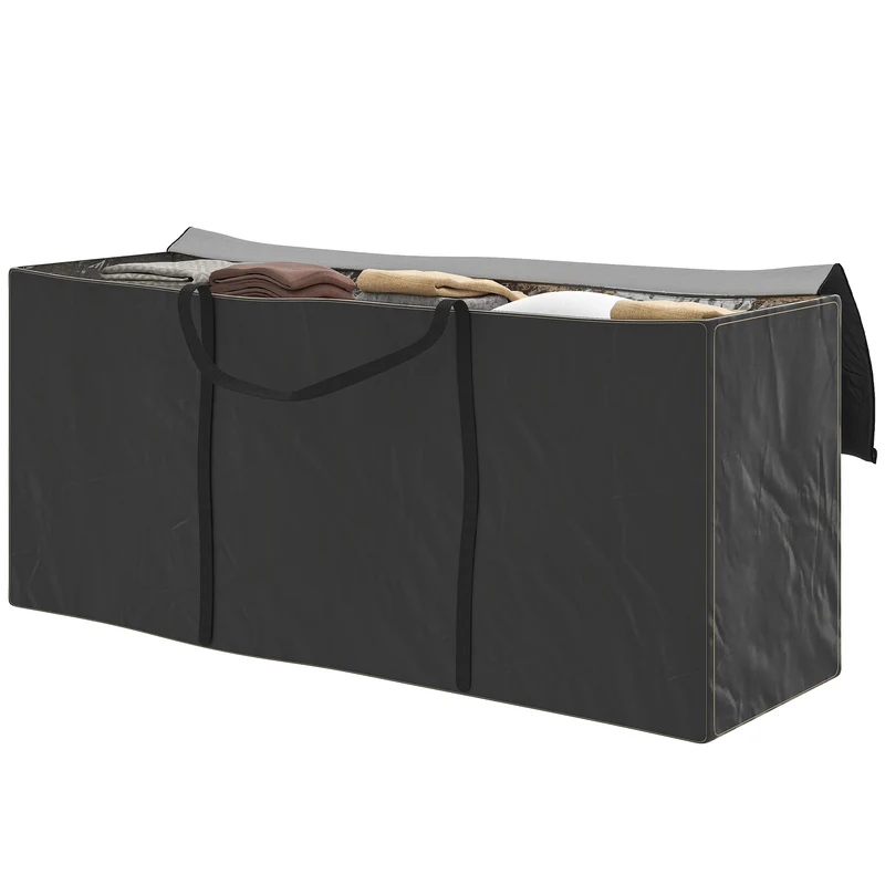 Sac de rangement pour coussins de jardin 175 x 55 x 75 cm imperméable anti uv pliable moderne en tissu oxford 600d noir 21_0005343