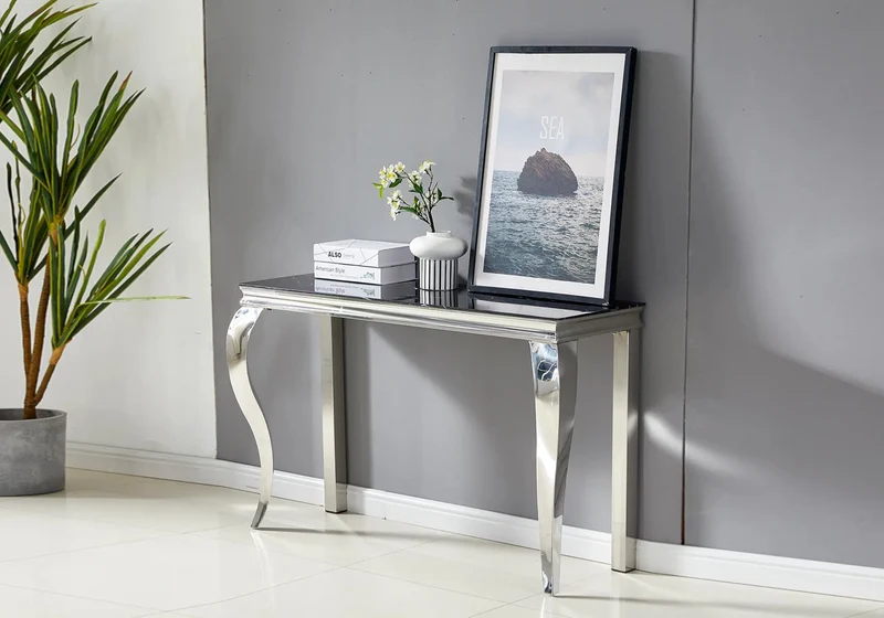 Console argentée marbre noir - Maja
