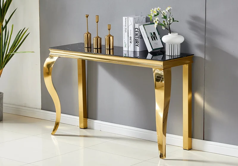 Console dorée marbre noir - Maja