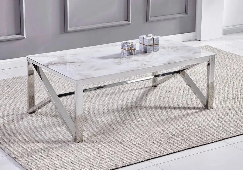 Table basse argent marbre beige - Moly