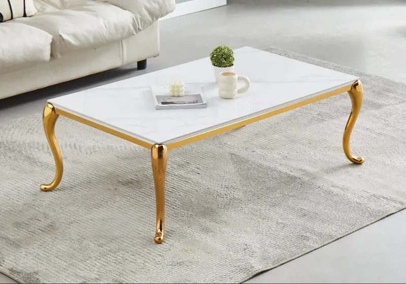 Table basse dorée céramique marbre blanc - Sofie