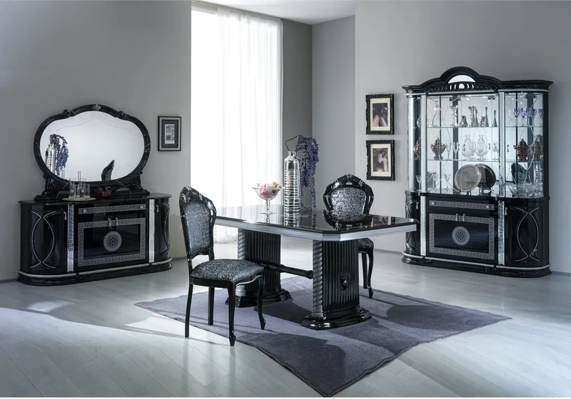 Salle à manger laquée noir argent ALIA