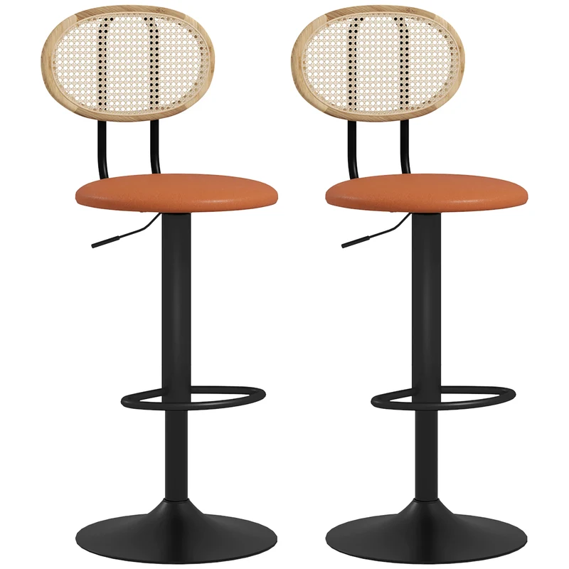 Lot de 2 tabourets de bar 40,5 x 52 x 92-113,5 cm hauteur réglable pivotant scandinave idéal cuisine en rotin marron 21_0003256