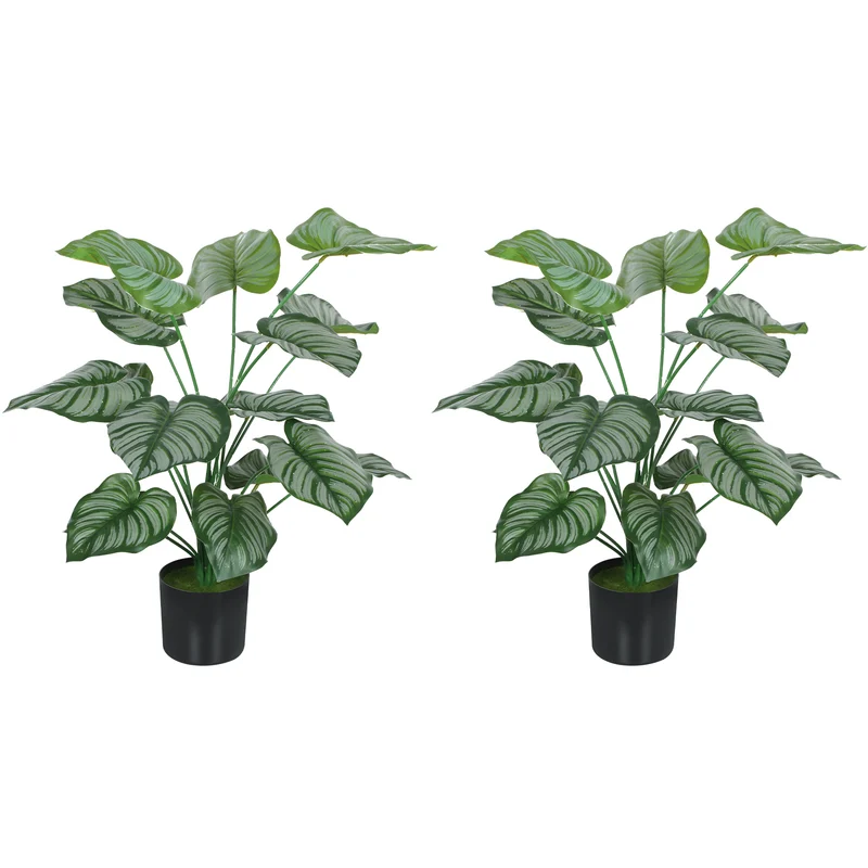 Lot de 2 plantes artificielles intérieures arbre 65 x 12,5 x 12,5 cm sans entretien pot lesté moderne en plastique vert 21_0001391