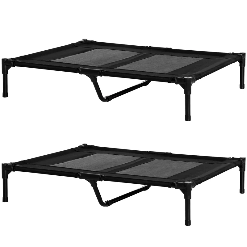 Lot de 2 lits sur pieds pour chien et chat 92 x 76 x 18 cm ventilation optimale confort moderne épuré en textilène noir 21_0007379