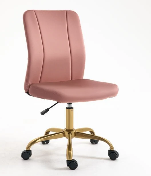 Chaise de bureau pivotante 360° dossier incurvé 56 x 60 x 92-102 cm assise réglable design contemporain en velours rose 21_0006213