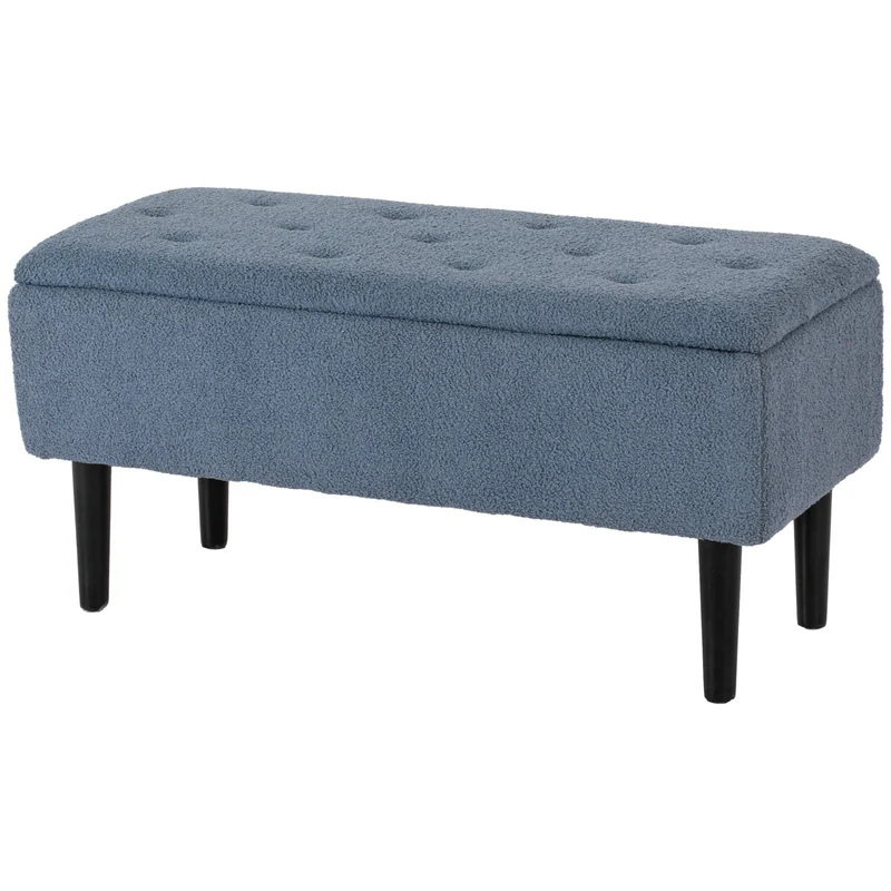 Banc de rangement coffre entrée 95 x 38 x 45 cm assise rembourrée rangement discret moderne épuré en tissu bouclette bleu 21_0002914