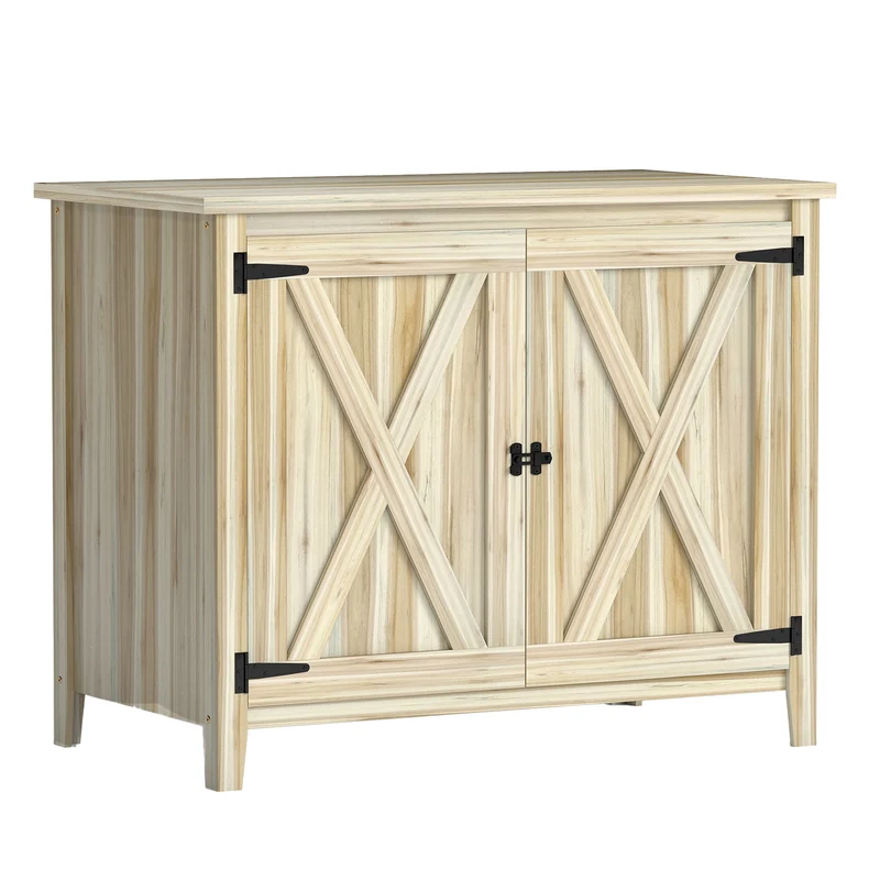 Armoire de jardin rangement extérieur 110 x 60 x 88,5 cm étagère intégrée loquet sécurisé style rustique en bois naturel 21_0005495