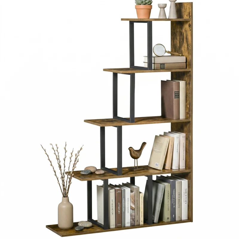 Étagère bibliothèque escalier 102 x 30 x 160 cm rangement 5 étagères gain de place style industriel en MDF brun rustique 21_0002428