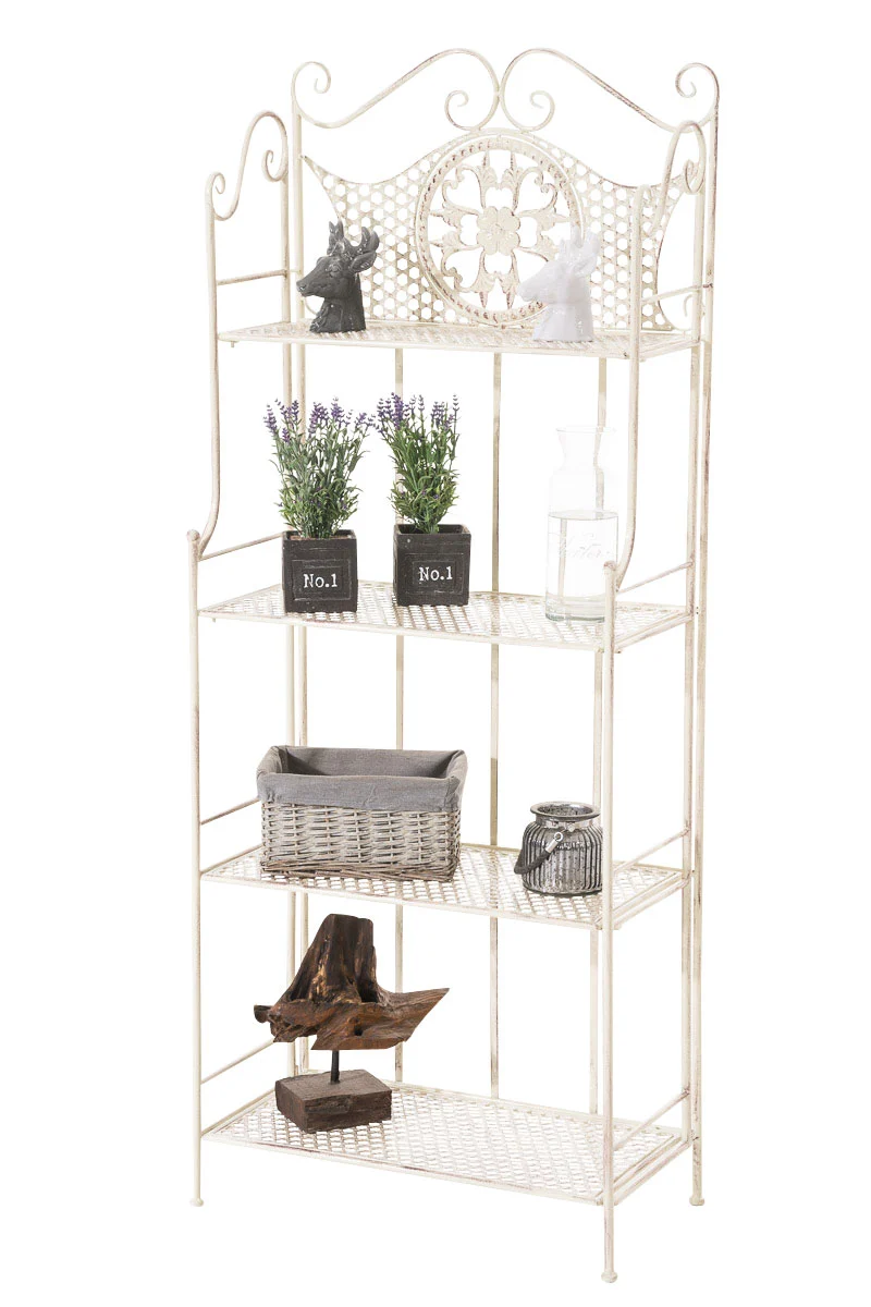 Etagère de rangement plantes 4 niveaux en fer 153x61x33 cm crème vieilli 10_0003718