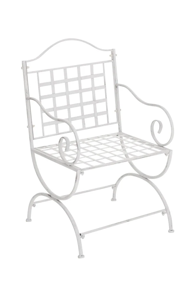 Chaise de jardin terrasse balcon en métal blanc vieilli 10_0003010