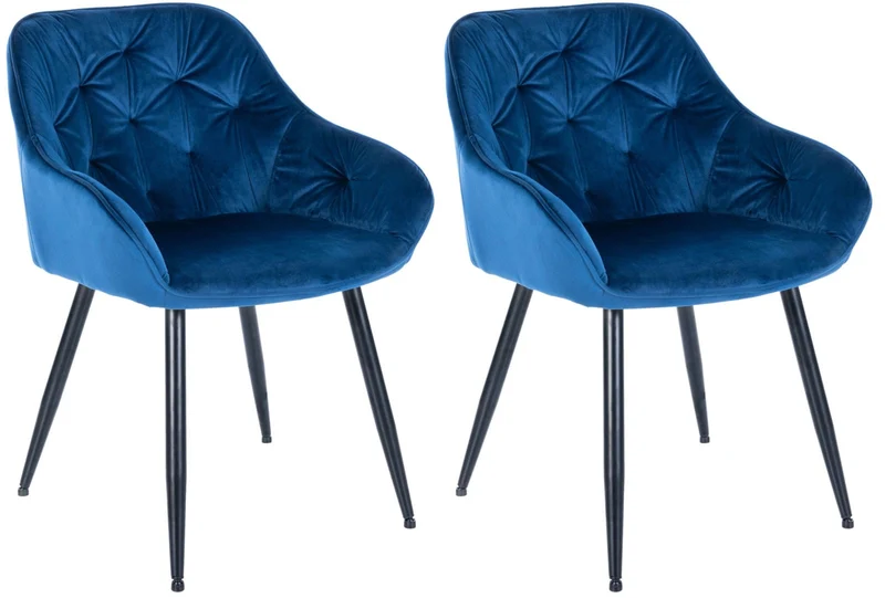 Lot de 2 chaises de salle à manger design et moderne assise en velours bleu et pieds en métal noir 10_0001607