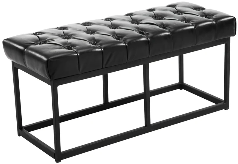 Banquette banc capitonné rembourré 100 cm avec pieds en métal noir PVC noir 10_0003629