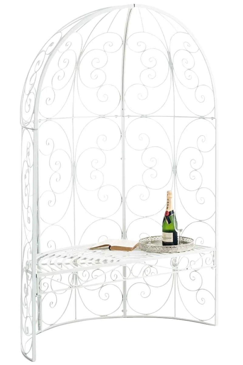 Banc de jardin avec arche à rosiers en métal blanc style vintage MDJ10182