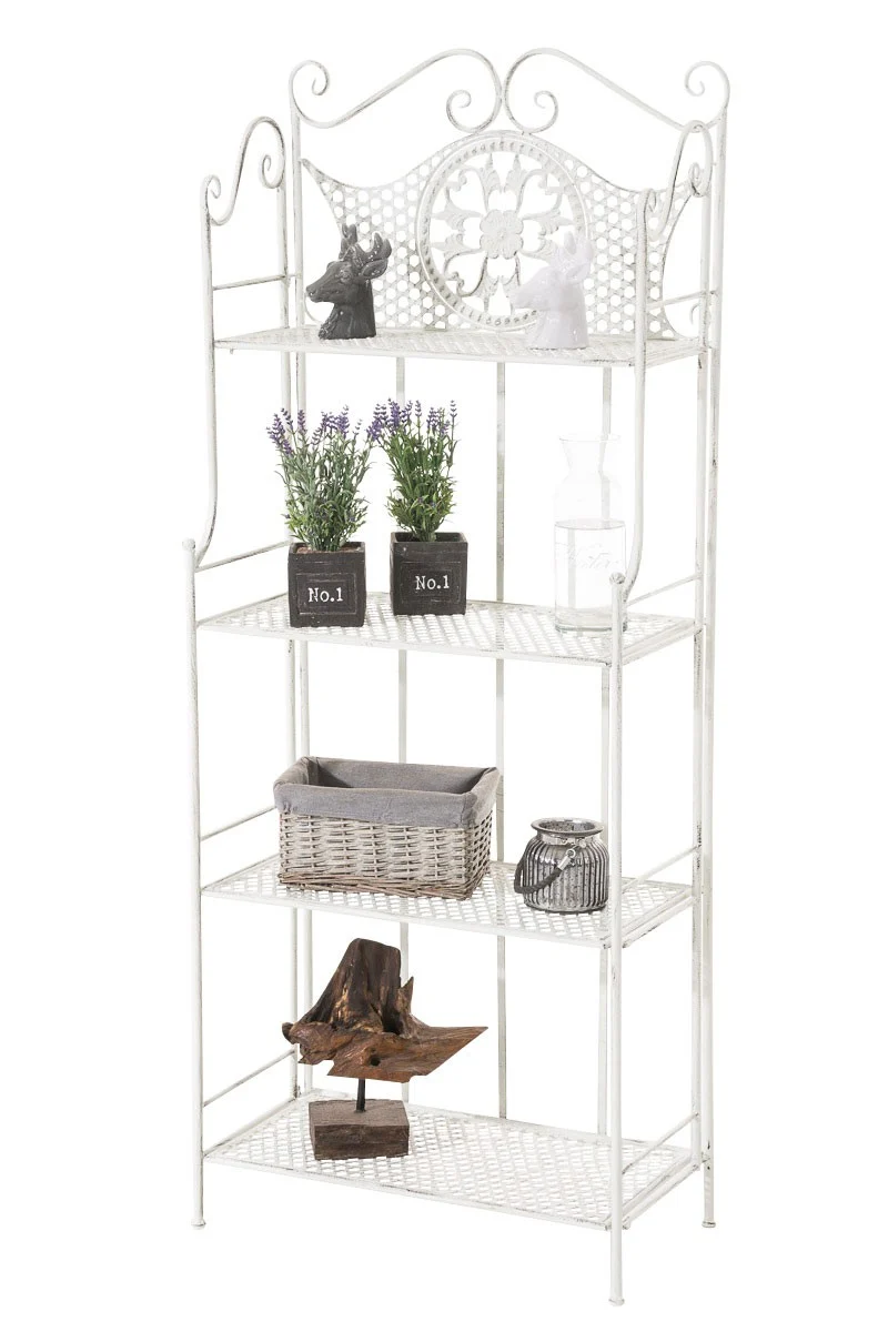 Etagère de rangement plantes 4 niveaux en fer 153x61x33 cm blanc vieilli ETA10025