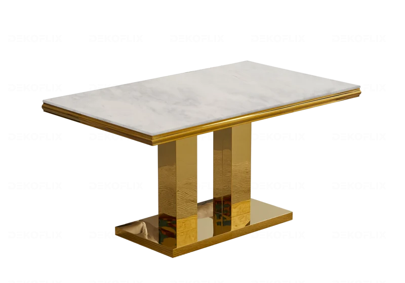 Table à manger marbre beige dorée design - Versus