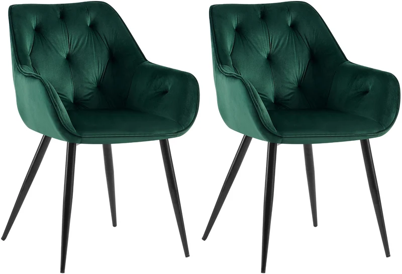 Lot de 2 chaises de salle à manger avec revêtement en velours vert cadre métal noir style moderne et contemporain 10_0006051