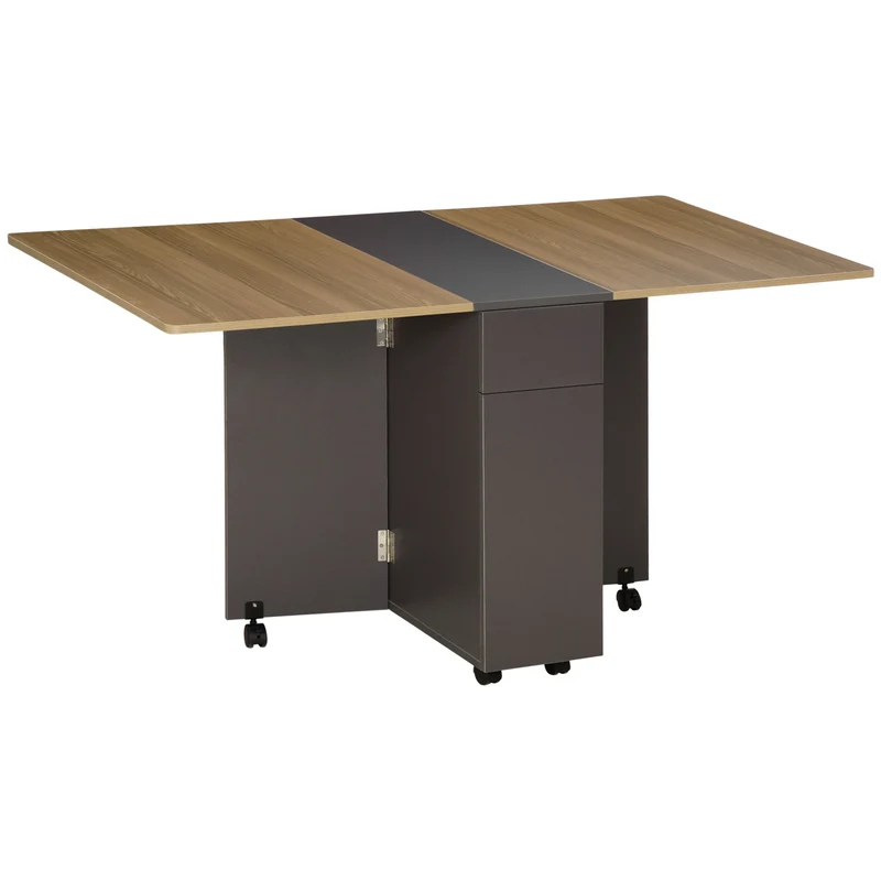 Table de salle à manger pliante 140 x 76 x 74 cm rangements 2 tiroirs 1 placard moderne en panneau de particules gris 21_0002267