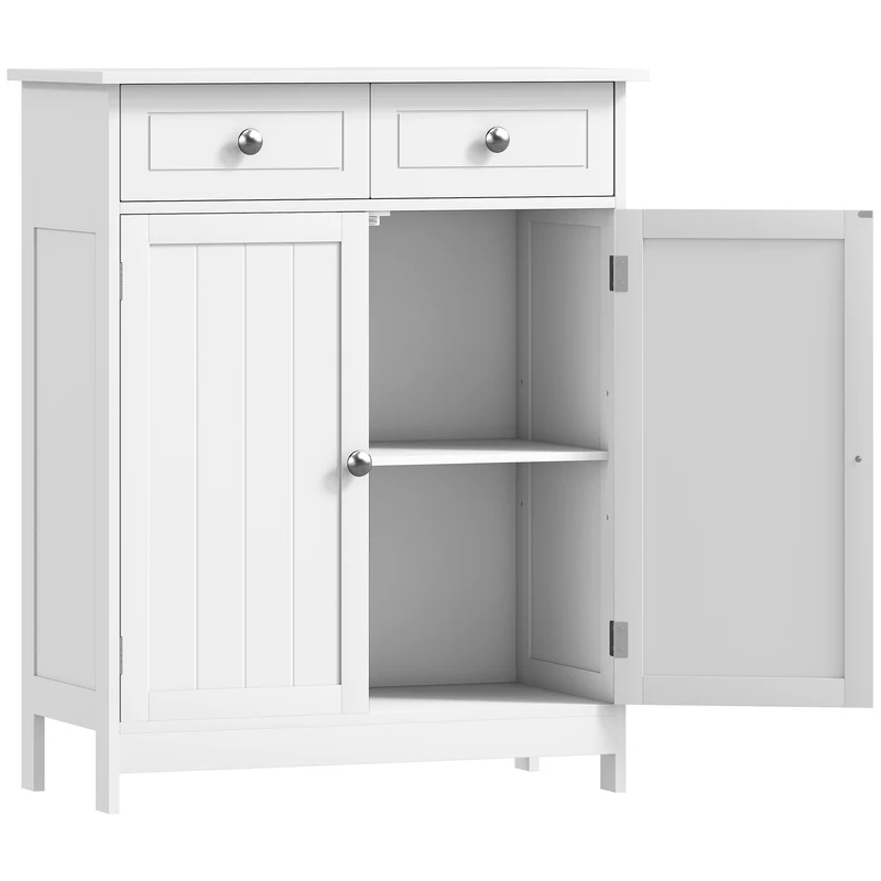 Meuble de salle de bain 60 x 30 x 75 cm 2 tiroirs placard étagère réglable anti basculement style épuré en MDF blanc 21_0001877
