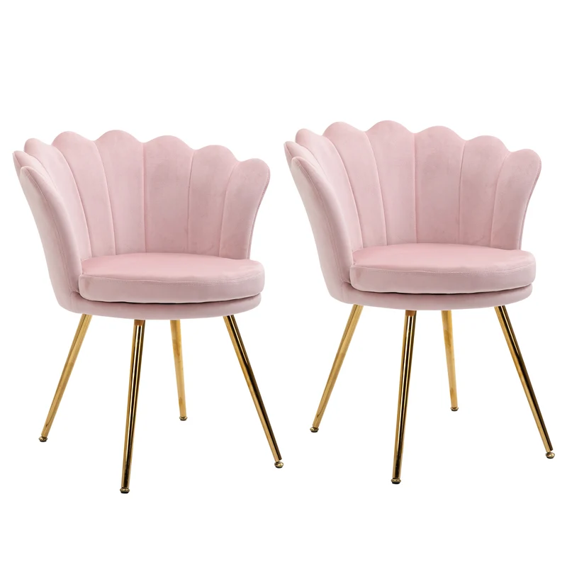 Lot de 2 fauteuil coquillage salon 67 x 64 x 77 cm assise cocooning dossier courbé classique chic en velours rose poudré 21_0003190
