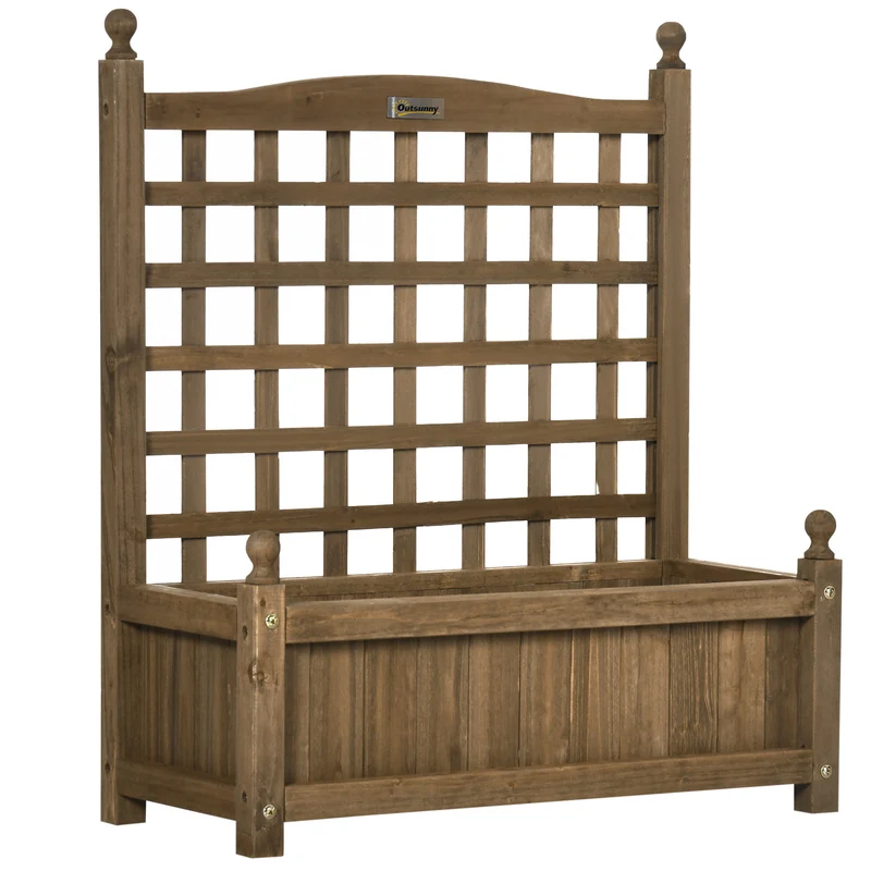 Jardinière sur pied treillis balcon 64 x 28 x 75 cm gain de place support plantes grimpantes rustique en bois marron 21_0004194