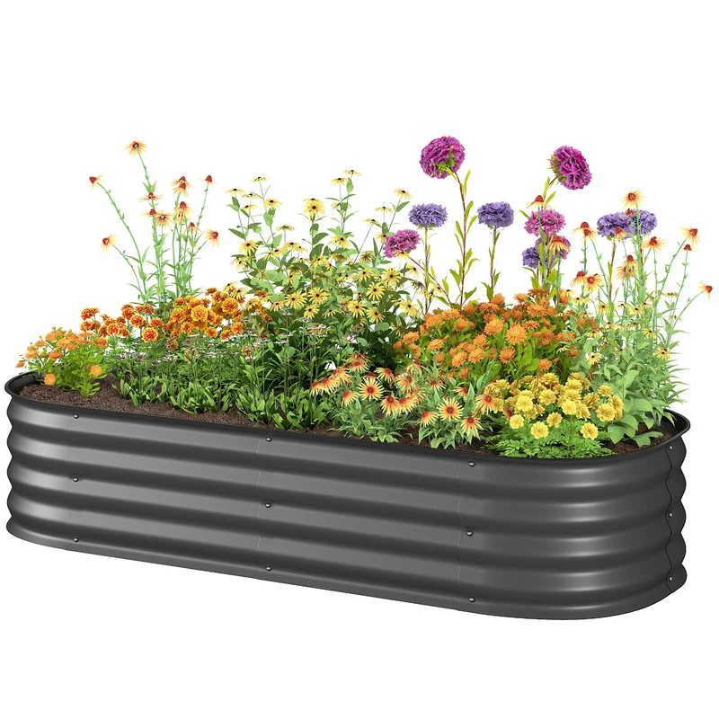 Jardinière potager surélevée 150 x 62 x 30 cm modulable protection plantes style contemporain design en acier gris foncé 21_0004376