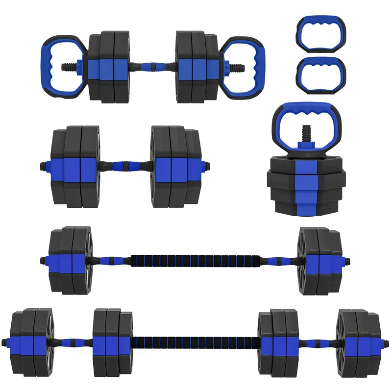 Ensemble d'haltères multifonction 6 en 1 musculation 125 x 18 x 18 cm réglable antidérapant moderne en plastique bleu 21_0006879